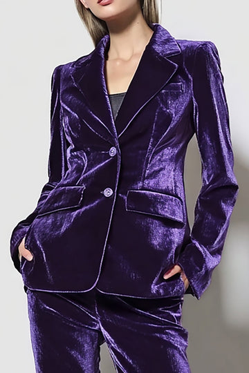 Costumes d’affaires 2 pièces en velours violet foncé à revers crantés